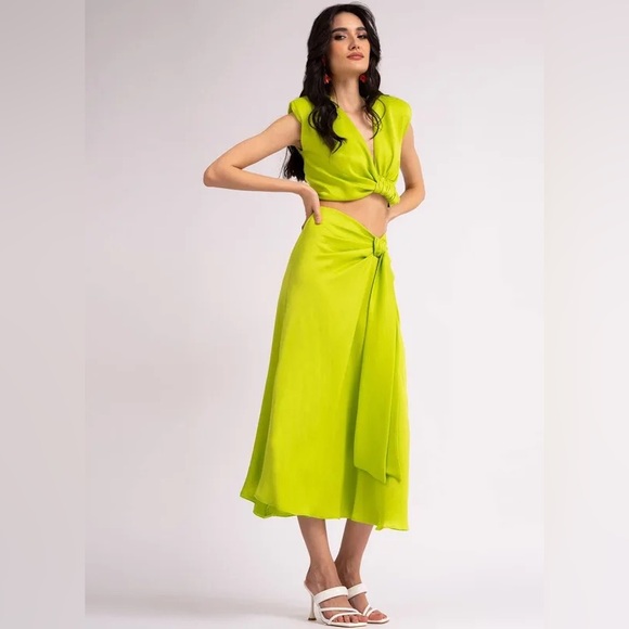 bluzat Dresses & Skirts - Bluzat Neon Set With Knotted Top And Midi Skirt medium